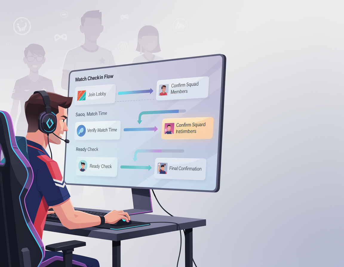 Ilustrasi alur check-in match untuk kapten squad untuk turnamen game online bucin777
